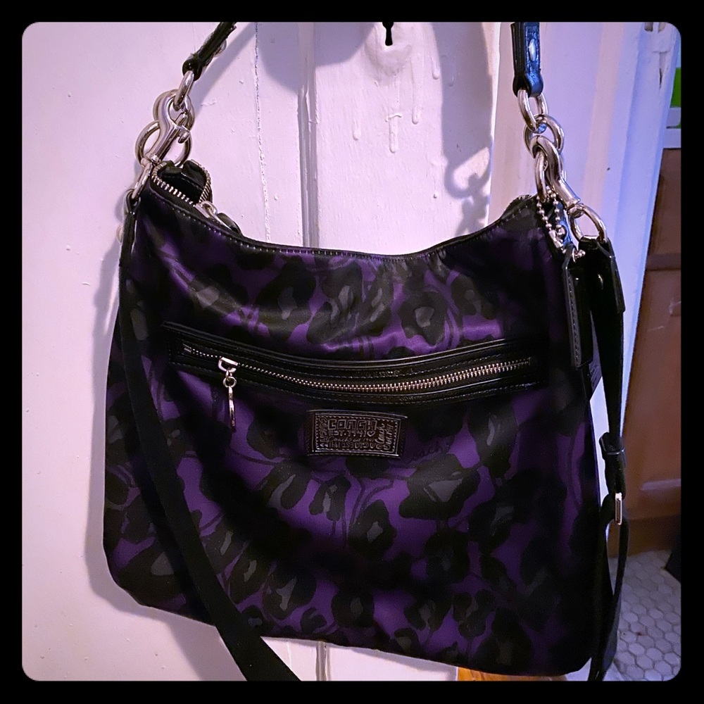 COACH poppy purple leopard shoulder crossbody bag